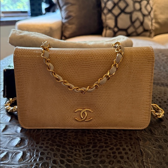 Chanel 1986 WOC Classic Flap and Clutch Khaki Faux Lizard Skin Bag - Picture 13 of 17